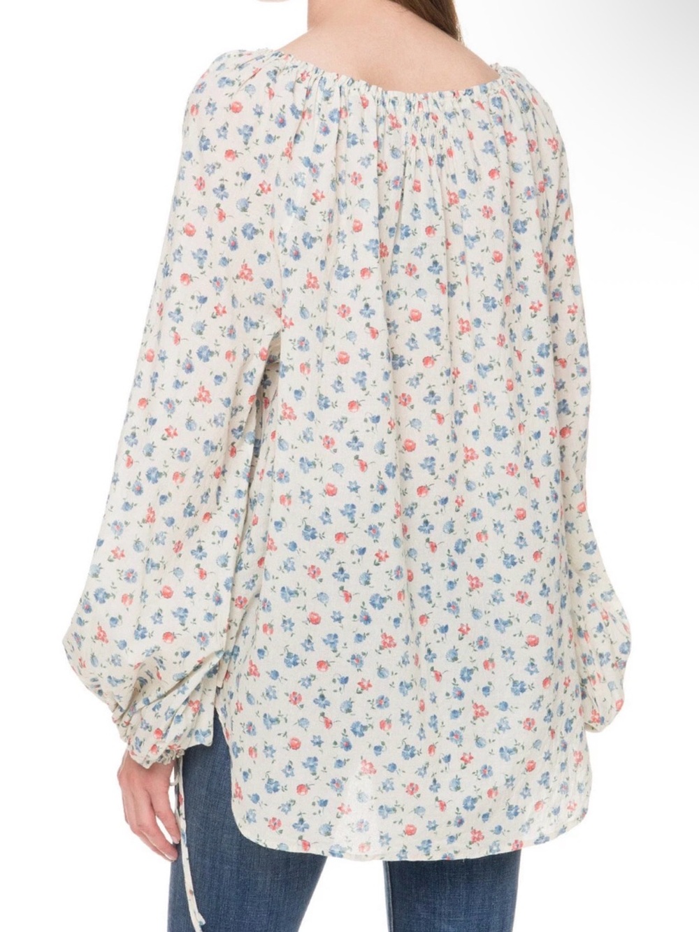 Ralph Lauren Cream 100% cotton Off-Shoulder Tunic Pink & Blue Floral blouse top